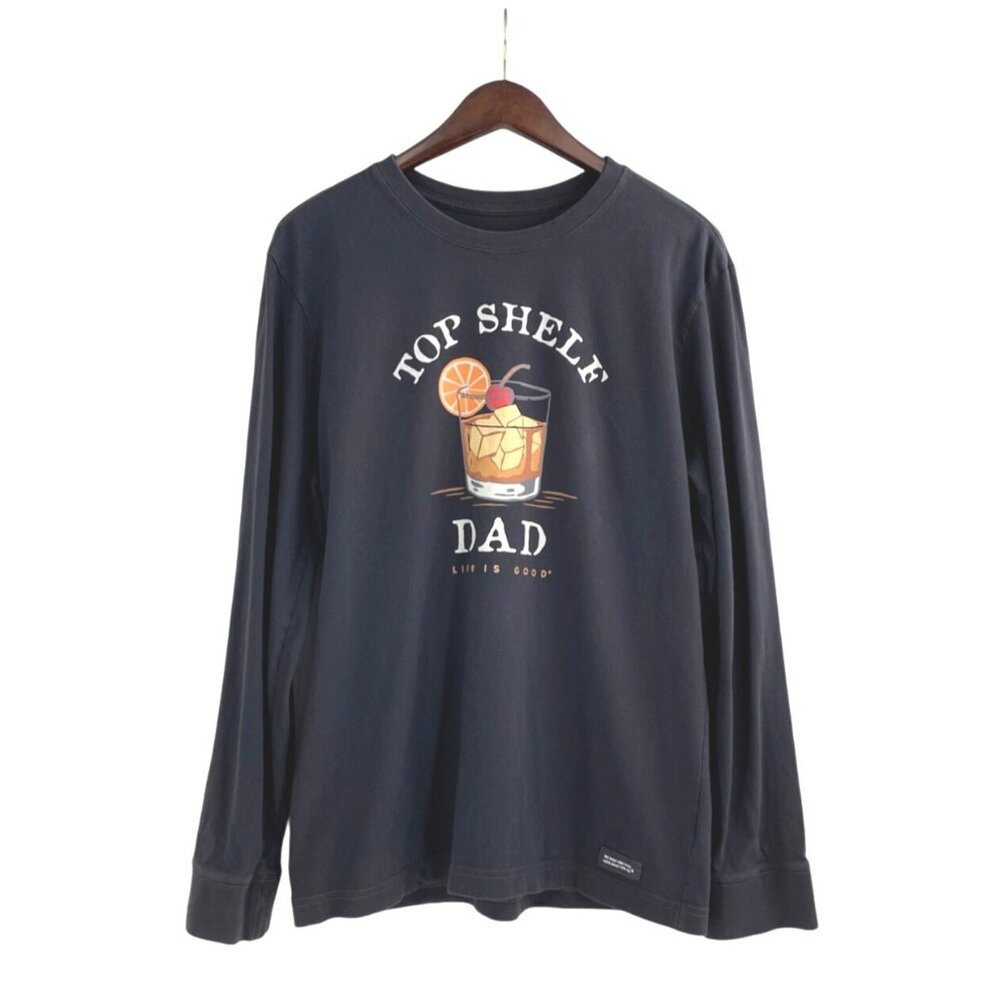 Life Is Good Mens Medium Long Sleeve Crusher Tee Shirt Shelf Dad Graphic Gray